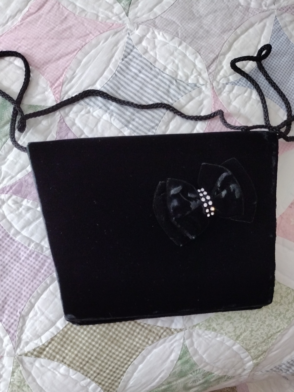Black Velvet Bow Crossbody Purse
